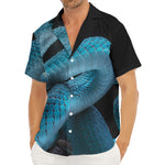 Turquoise Snake Print Men's Deep V-Neck Shirt