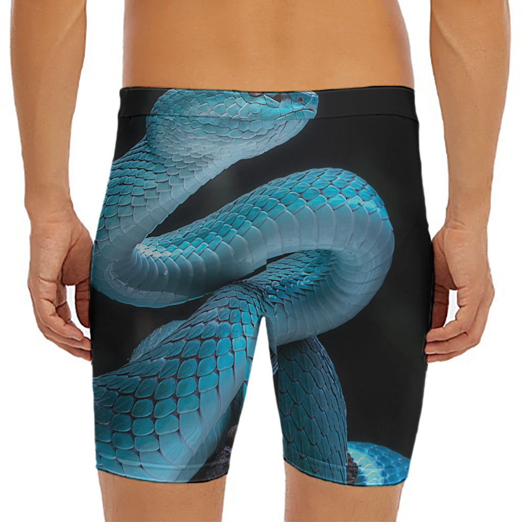 Turquoise Snake Print Men's Long Boxer Briefs