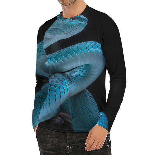 Turquoise Snake Print Men's Long Sleeve Rash Guard