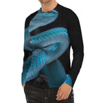 Turquoise Snake Print Men's Long Sleeve Rash Guard