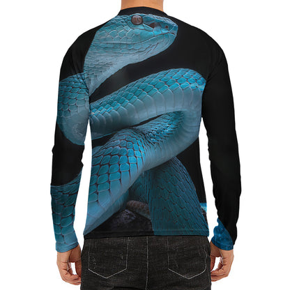 Turquoise Snake Print Men's Long Sleeve Rash Guard
