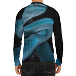 Turquoise Snake Print Men's Long Sleeve Rash Guard