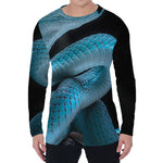 Turquoise Snake Print Men's Long Sleeve T-Shirt