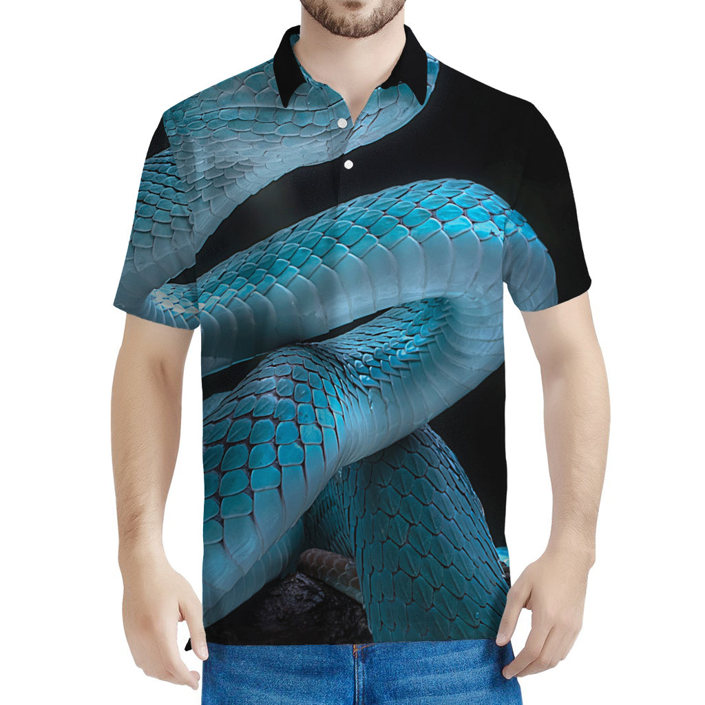 Turquoise Snake Print Men's Polo Shirt