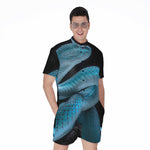 Turquoise Snake Print Men's Rompers