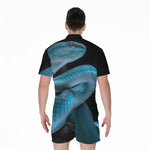 Turquoise Snake Print Men's Rompers