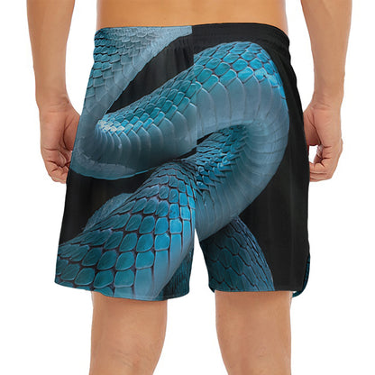 Turquoise Snake Print Men's Split Running Shorts