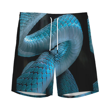 Turquoise Snake Print Men's Sports Shorts