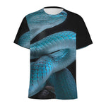 Turquoise Snake Print Men's Sports T-Shirt