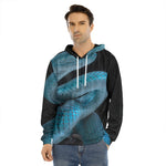Turquoise Snake Print Men's Velvet Pullover Hoodie