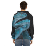 Turquoise Snake Print Men's Velvet Pullover Hoodie