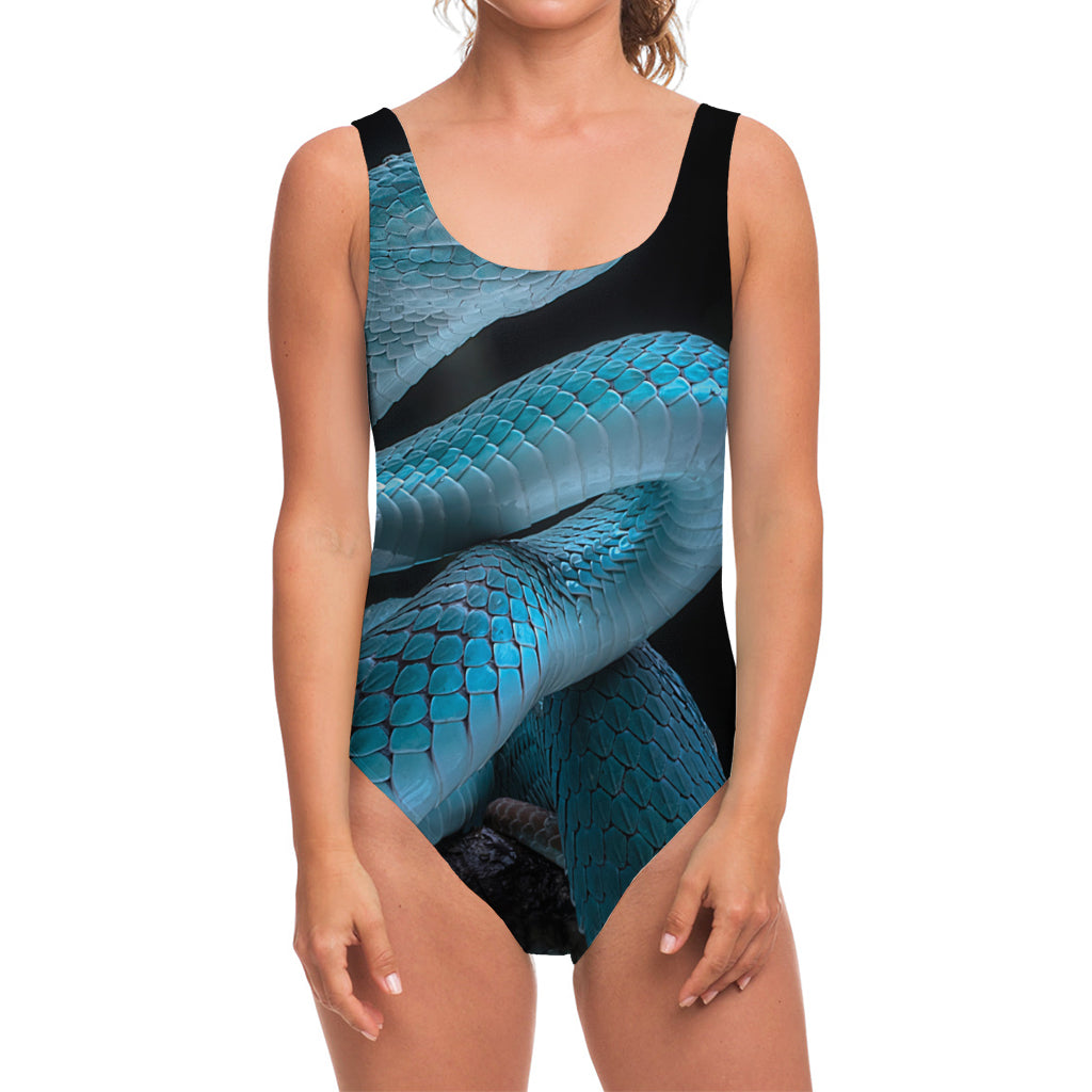Turquoise Snake Print One Piece Swimsuit
