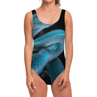 Turquoise Snake Print One Piece Swimsuit