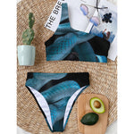 Turquoise Snake Print One Shoulder Bikini Top