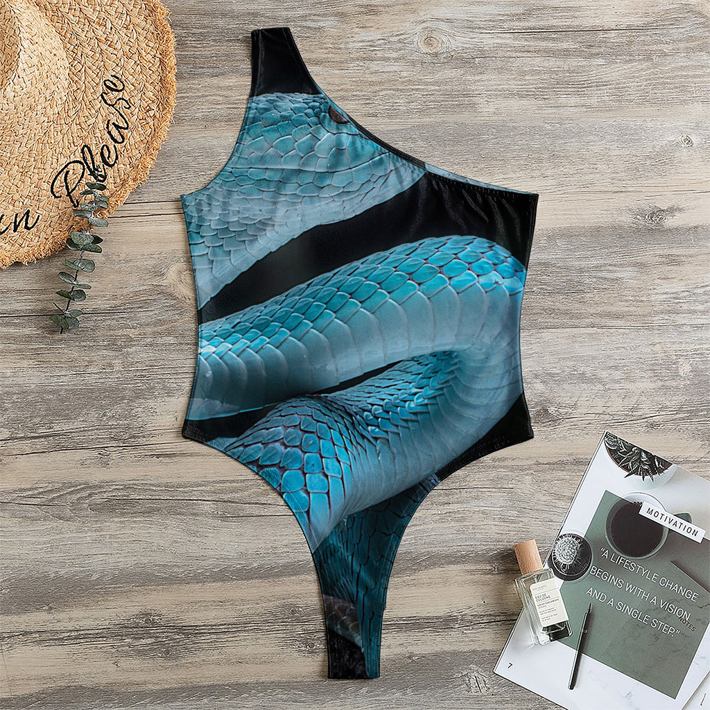 Turquoise Snake Print One Shoulder Bodysuit