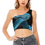Turquoise Snake Print One Shoulder Crop Top