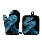 Turquoise Snake Print Oven Mitt And Pot Holder Set