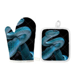 Turquoise Snake Print Oven Mitt And Pot Holder Set