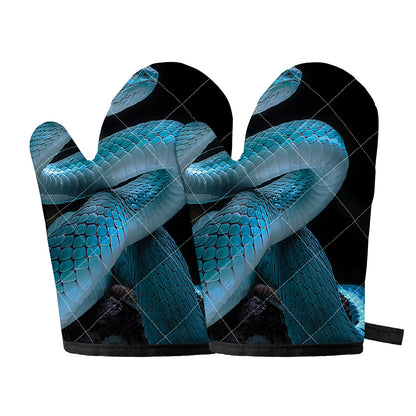 Turquoise Snake Print Oven Mitts