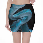 Turquoise Snake Print Pencil Mini Skirt