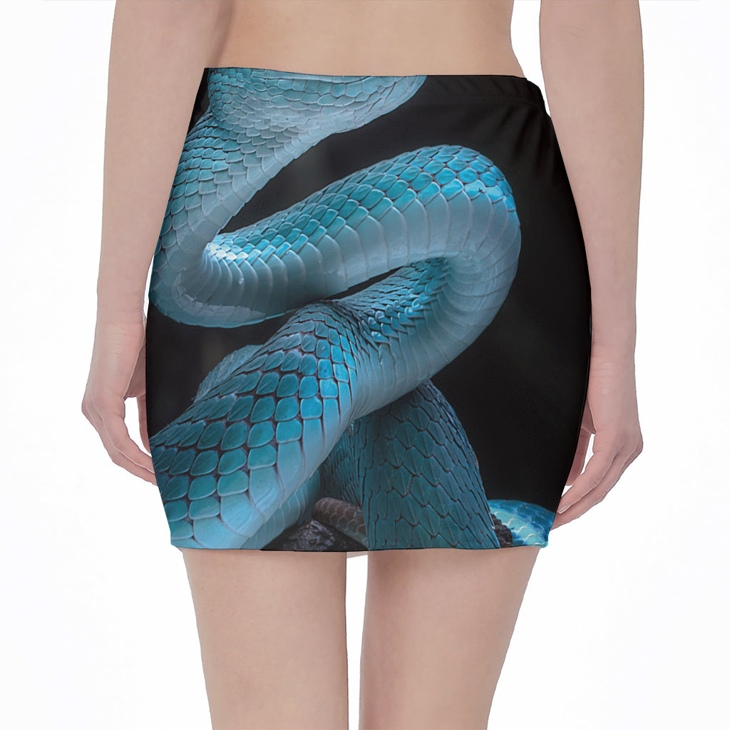 Turquoise Snake Print Pencil Mini Skirt
