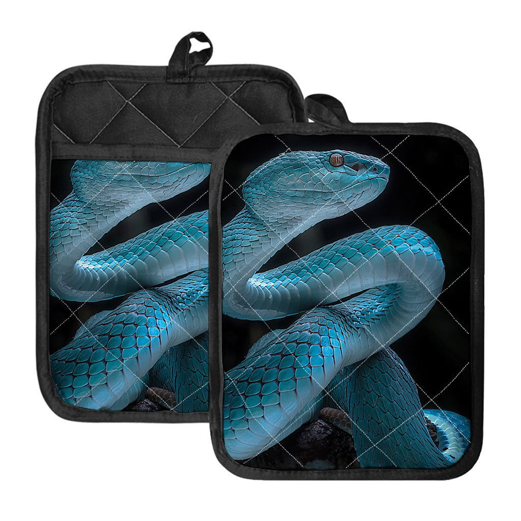 Turquoise Snake Print Pot Holders With Pocket