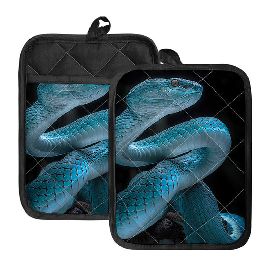 Turquoise Snake Print Pot Holders With Pocket