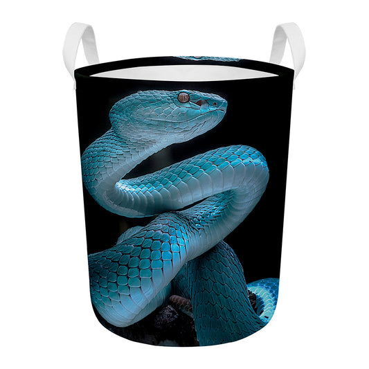 Turquoise Snake Print Round Laundry Basket