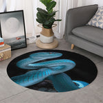 Turquoise Snake Print Round Rug