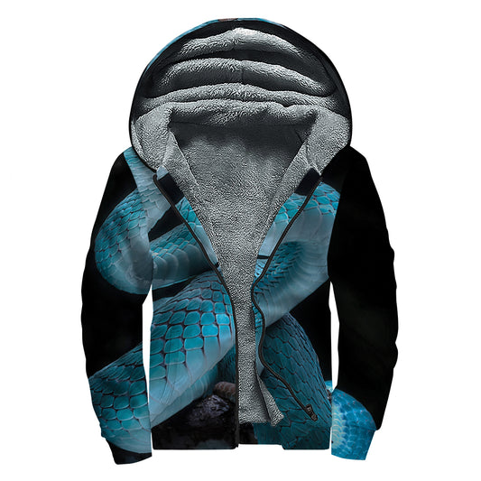 Turquoise Snake Print Sherpa Lined Zip Up Hoodie