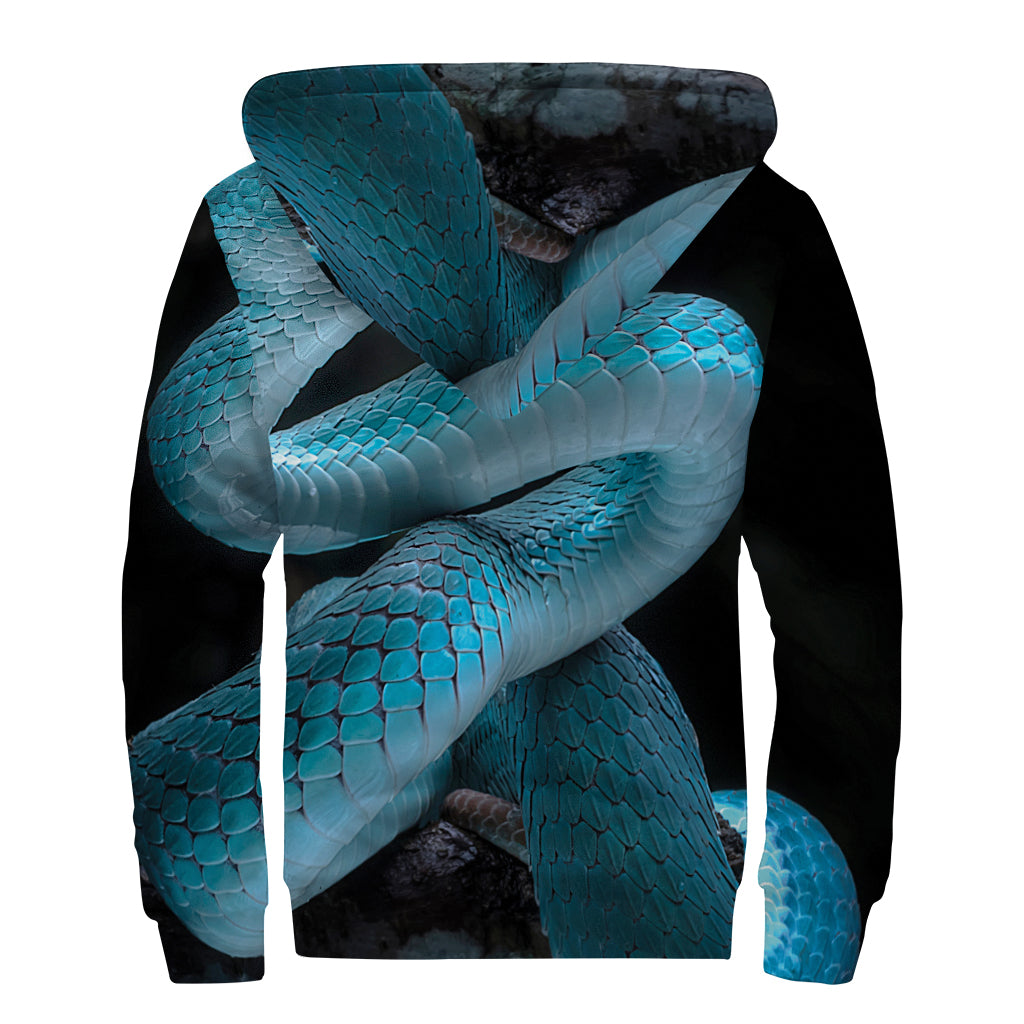Turquoise Snake Print Sherpa Lined Zip Up Hoodie