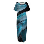 Turquoise Snake Print Short Sleeve Long Nightdress