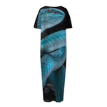Turquoise Snake Print Short Sleeve Long Nightdress