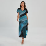Turquoise Snake Print Short Sleeve Maxi Dress