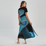 Turquoise Snake Print Short Sleeve Maxi Dress