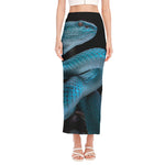 Turquoise Snake Print Side Slit Maxi Skirt
