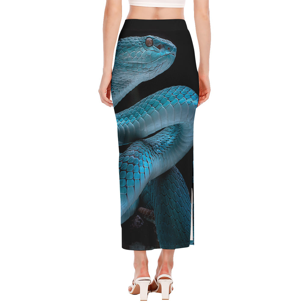 Turquoise Snake Print Side Slit Maxi Skirt