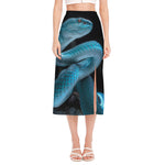Turquoise Snake Print Side Slit Midi Skirt