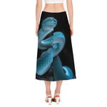 Turquoise Snake Print Side Slit Midi Skirt