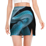 Turquoise Snake Print Side Slit Mini Skirt