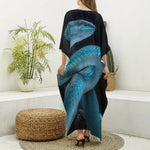 Turquoise Snake Print Silk V-Neck Kaftan Dress