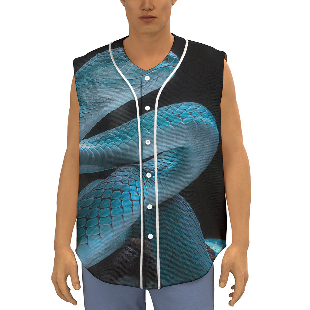 Turquoise Snake Print Sleeveless Baseball Jersey