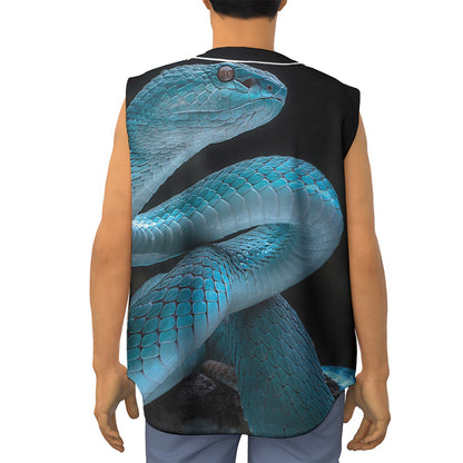 Turquoise Snake Print Sleeveless Baseball Jersey