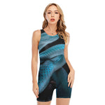 Turquoise Snake Print Sleeveless One Piece Swimsuit