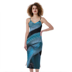 Turquoise Snake Print Slim Fit Midi Cami Dress