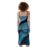 Turquoise Snake Print Slim Fit Midi Cami Dress