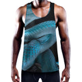 Turquoise Snake Print Men's Workout Tank Top