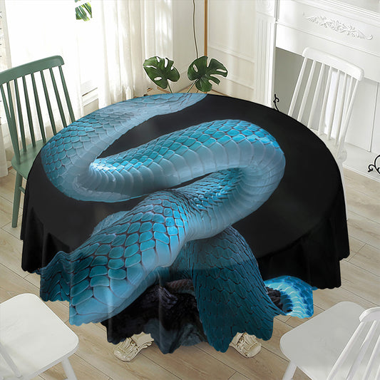 Turquoise Snake Print Waterproof Round Tablecloth
