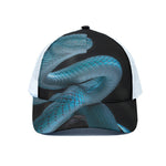 Turquoise Snake Print White Mesh Trucker Cap