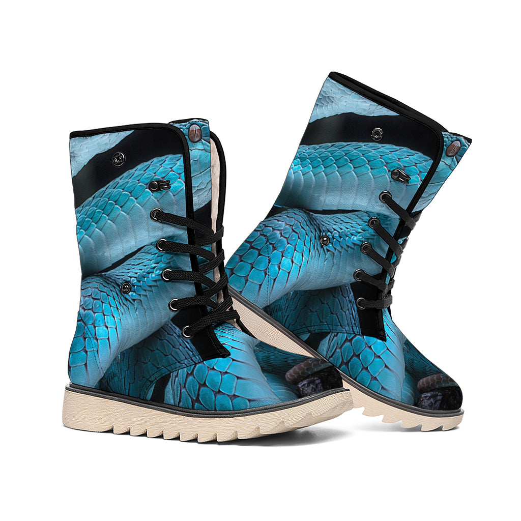 Turquoise Snake Print Winter Boots